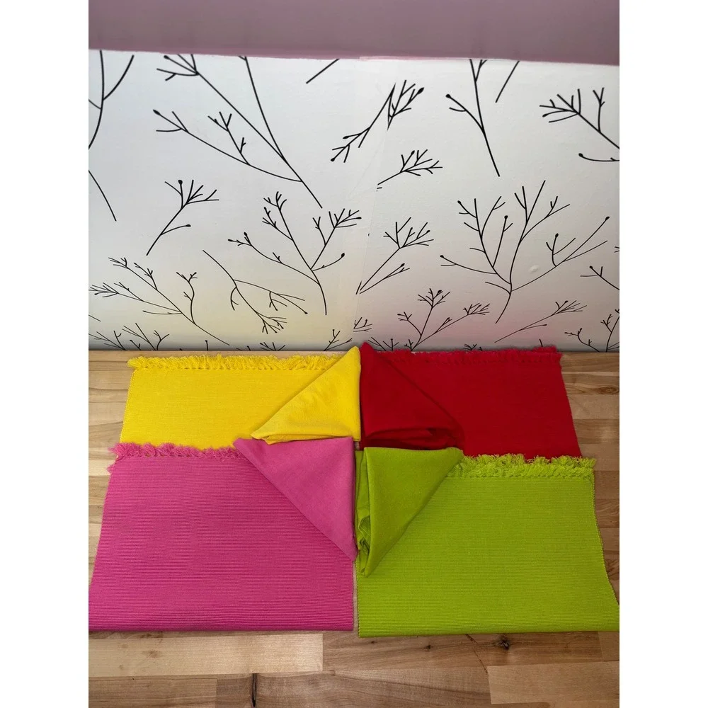 Vintage Colorful Ribbed Placemat and Napkin Set 8pc Neon Pink‎ Green Yellow Red